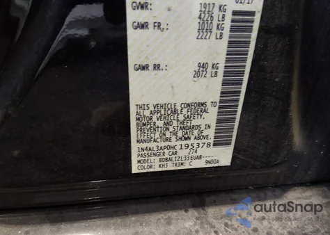 2017 Nissan Altima 2.5 Sv z USA, uszkodzony, nr VIN 1N4AL3AP0HC195378